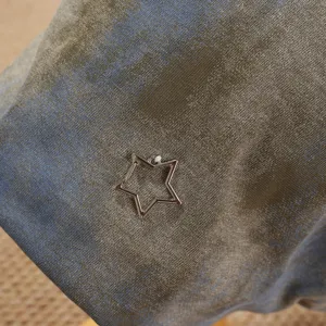 Retro tie-dye star slouchy hat detail, cozy velvet skull cap for women autumn winter.