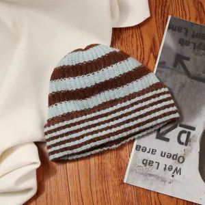 Japanische farbblock gestreifte Mütze, warme Herbst Winter Strickmütze Detail Ansicht.