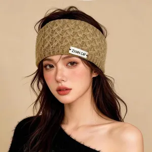 Diadema de Punto para Mujer Invierno Cálido Calentador de Orejas Estilo Coreano Hilo Elástico Con Etiqueta Decorativo Diadema Exterior Diario