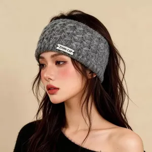 Diadema de punto gris para mujer, cinta para el pelo de lana gruesa, gorro de invierno.