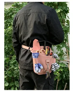 Riñonera de herramientas de jardín de cuero con múltiples bolsillos funda portátil para podadora