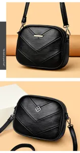 Black leather shoulder bag for women, stylish crossbody purse with chic chevron quilting.
