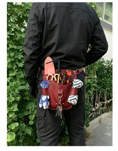 Bolso de cintura multifuncional para herramientas de jardín de cuero con múltiples bolsillos.