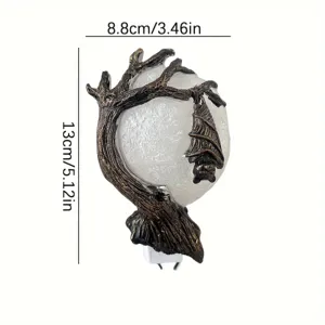 Halloween gothic bat night light resin wall lamp with moon globe and plug in design.