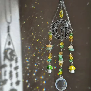 Κρυστάλλινο φεγγάρι μανιτάρι suncatcher κρεμαστό πρίσμα διακόσμηση παραθύρου ουράνιο τόξο.