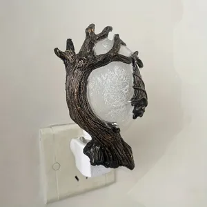 Halloween gothic bat tree branch night light resin wall sculpture plug in lamp decor