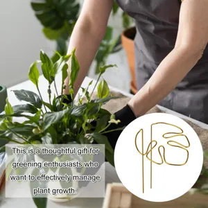 Gold metal monstera leaf plant support stake detail view for indoor potted climbing plants.