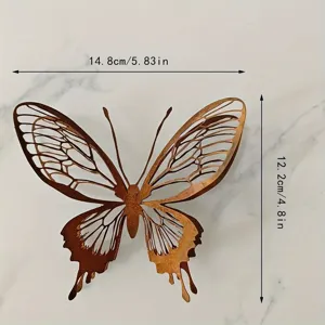Detailansicht der rostigen Metall Schmetterling Skulptur für Garten Deko mit Maßen.