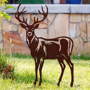 Metal Reindeer Silhouette Statue Rust Iron Elk Sculpture Outdoor Garden Yard Lawn Christmas Holiday Party Decoration