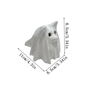 Detailed view of the Halloween ghost dog resin figurine with precise dimension measurements.