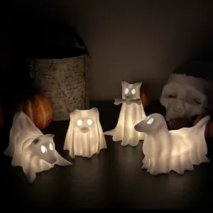 Halloween glowing ghost dog resin nightlight ornament detail view for festive home decor.