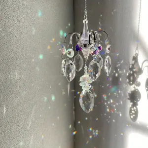 Crystal suncatcher glass hanging pendant miniature chandelier for indoor window home decor ornament