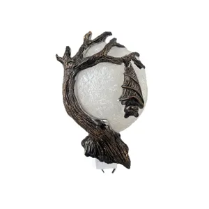 Halloween gothic bat resin wall night light, spooky tree moon lamp for holiday home decor.