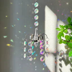 Crystal glass hanging suncatcher prism chandelier pendant for indoor outdoor home garden decor.