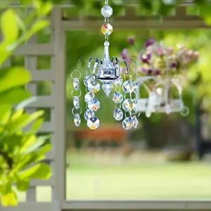 Crystal suncatcher hanging pendant, miniature chandelier prism ornament for indoor outdoor window garden.
