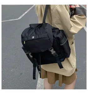 Sac à dos décontracté en nylon noir pour voyage en extérieur, grand sac d'école hommes femmes