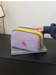 Nylon multi-layer cosmetic bag, colorful contrast zipper pouch, large capacity travel case.