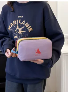 Dopamine colorblock nylon travel toiletry bag, large capacity waterproof makeup pouch for women.