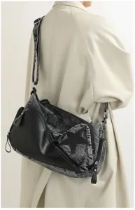 Fashion denim shoulder crossbody bag with star design for women casual daily use stylish