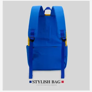 Stylish casual travel backpack with large capacity and vibrant color blocking design for daily outdoor use.