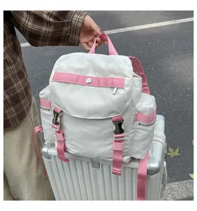 Sac à dos décontracté en nylon blanc et rose pour voyage en plein air école étanche design