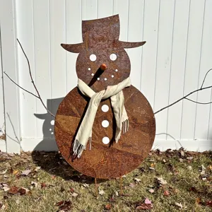 Rusty Metal Snowman Silhouette Garden Stake Christmas Outdoor Yard Decor Festive Lawn Ornament Metal Art Yard Sign