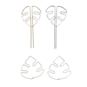 Metal monstera leaf plant support stakes and clips set, gold and silver garden plant tools.