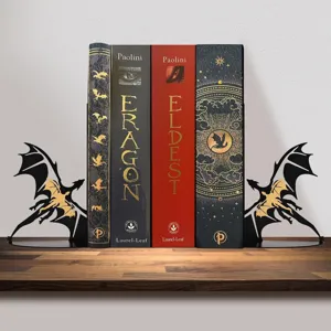 Metal dragon bookends set with fantasy novels for desktop bookshelf and room decor display.