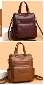 Zaino casual da donna in pelle sintetica grande capacità con tasche con cerniera