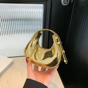 Borsa da Sera in Pelle PU Metallica Lucida da Donna Mini Borsa Hobo alla Moda Borsa a Tracolla con Manico Superiore