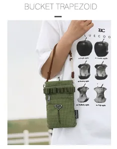Sac bandoulière à carreaux verts, sac d'épaule décontracté léger d'extérieur pour femme.