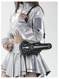 Cross-border new guitar shaped crossbody bag Y2K edgy rivet musical instrument shoulder bag for women