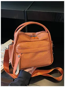 Orange plaid oxford cloth waterproof tote bag large capacity casual shoulder bag