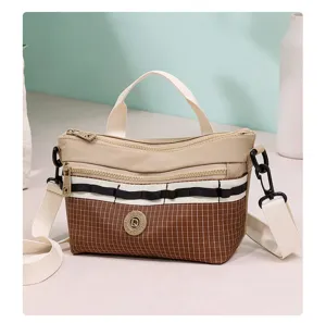 Casual plaid crossbody bag for women, lightweight canvas shoulder bag with multi-zipper design.
