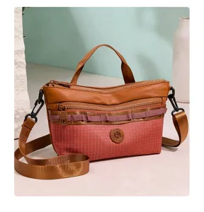 Casual women crossbody shoulder bag stylish plaid lightweight fabric messenger handbag