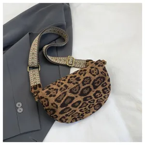 Stylish leopard print crossbody bag with wide strap, perfect for casual daily wear and fashion.