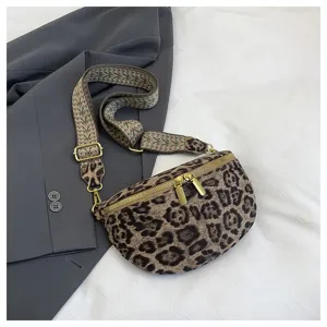 Fashion leopard print chest bag casual waist bag stylish crossbody bag with wide strap