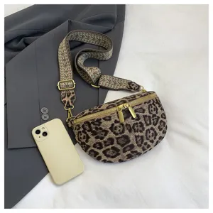 Women Leopard Print Crossbody Bag Fashion Casual Chest Bag Wide Strap Shoulder Bag