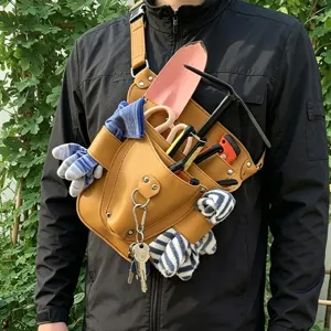 Bolso de Cintura para Herramientas de Cuero Multifuncional Gran Capacidad Poda de Jardín Tijeras Bolsillo Portátil Múltiples Bolsillos