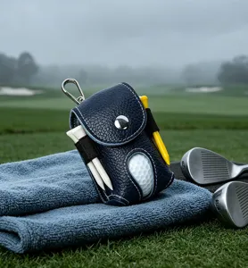 Premium leather golf ball pouch with tees, stylish waist hanging bag for sports and outdoor use.