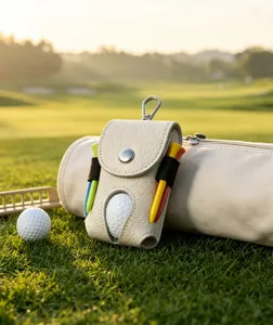 Genuine leather golf ball pouch waist hanging storage bag with tees and golf ball holder waterproof
