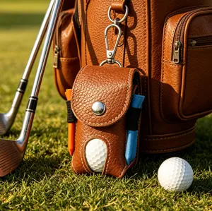 Genuine leather golf ball pouch holder waist waistbag with tees for sports accessories