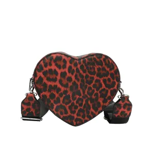Sac bandoulière tendance cœur léopard rouge, sac à main léger pour femmes vue principale.
