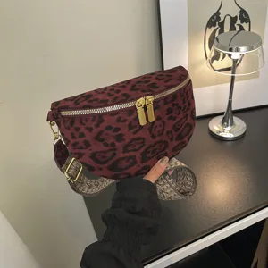 Women Fashion Leopard Print Crossbody Bag PU Leather Casual Shoulder Chest Bag Zipper Closure Small Bag