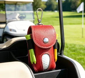 Genuine leather golf ball pouch with tees and carabiner, portable waist golf bag for men.