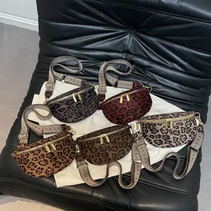 Women fashion leopard print chest bag casual crossbody shoulder bag with wide strap