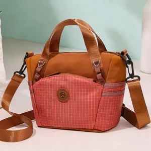 Stylish casual plaid mini handbag with top handles and shoulder strap for women daily travel.