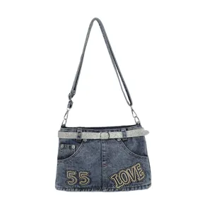 Borsa a tracolla in denim elegante da donna design a gonna unico borsa casual comoda
