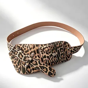 Femmes Mode Imprimé Léopard Large Ceinture de Taille Cuir PU Corset Cincher Pour Manteau Doudoune Accessoires d'Hiv