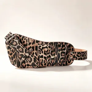 Ceinture large tendance à imprimé léopard pour femmes, idéale pour manteaux et doudounes.